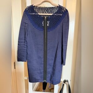 3.1 Phillip Lim Navy Long Sleeve Dress with Unique Neckline